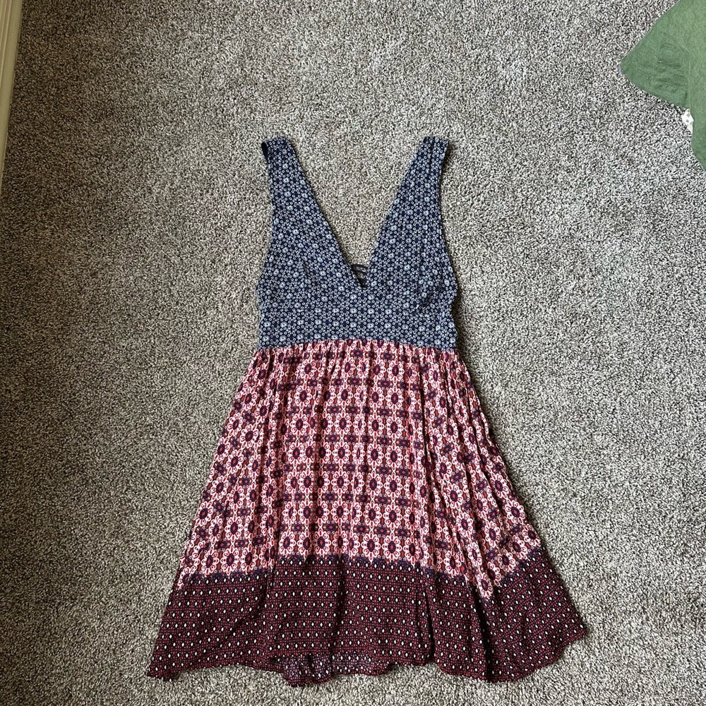 Lace Up Tiered V-Neck Dress